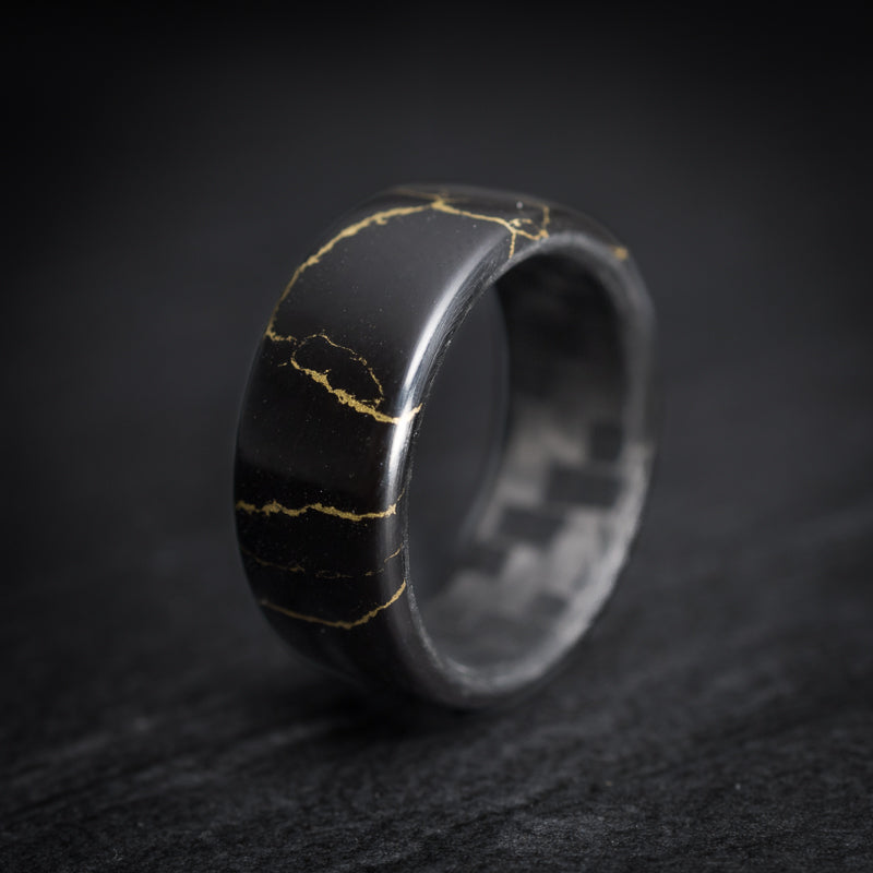 TruStone Black and Gold Ring with Carbon Fiber Core