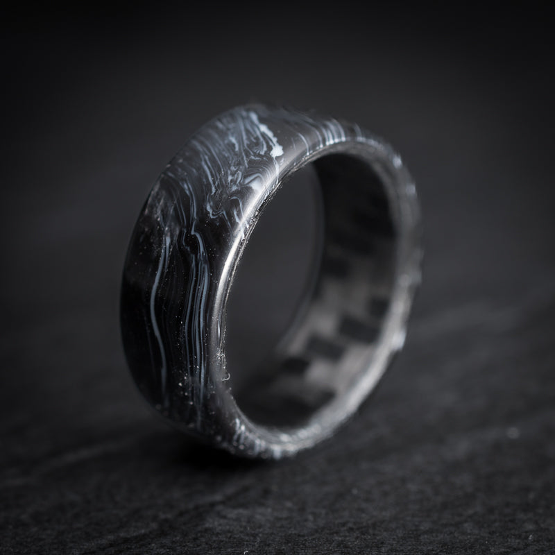 TruStone Black and Silver Ring with Carbon Fiber Core