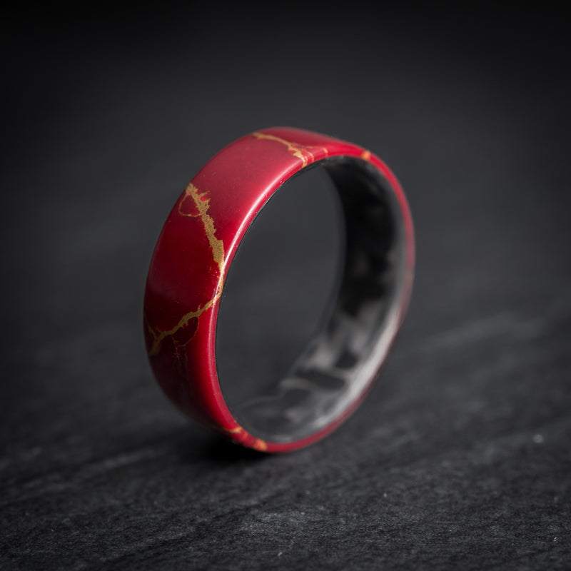 TruStone Red and Gold Ring with Carbon Fiber Core