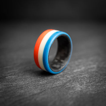 Matte Red, White and Blue Tricolor Americana Glow Ring With Carbon Fiber Core